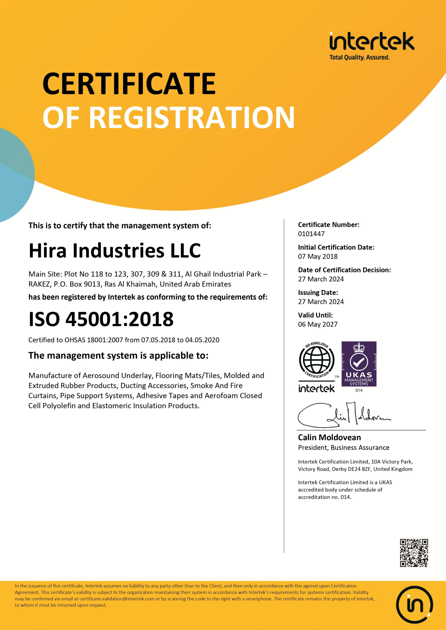 Aeroduct Certifications